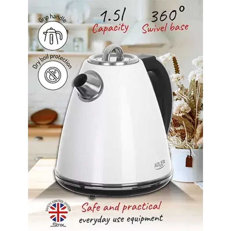 Elektriskā tējkanna Adler AD 1343 1.7L 2200W Balta
