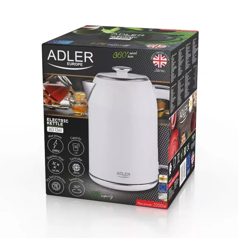 Elektriskā tējkanna Adler 1.7 L 2200 W Balta
