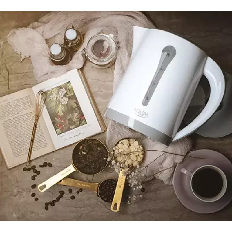 Elektriskā tējkanna Adler AD 1244 — 2,5 L, 2200 W, balta, paslēpts sildelements