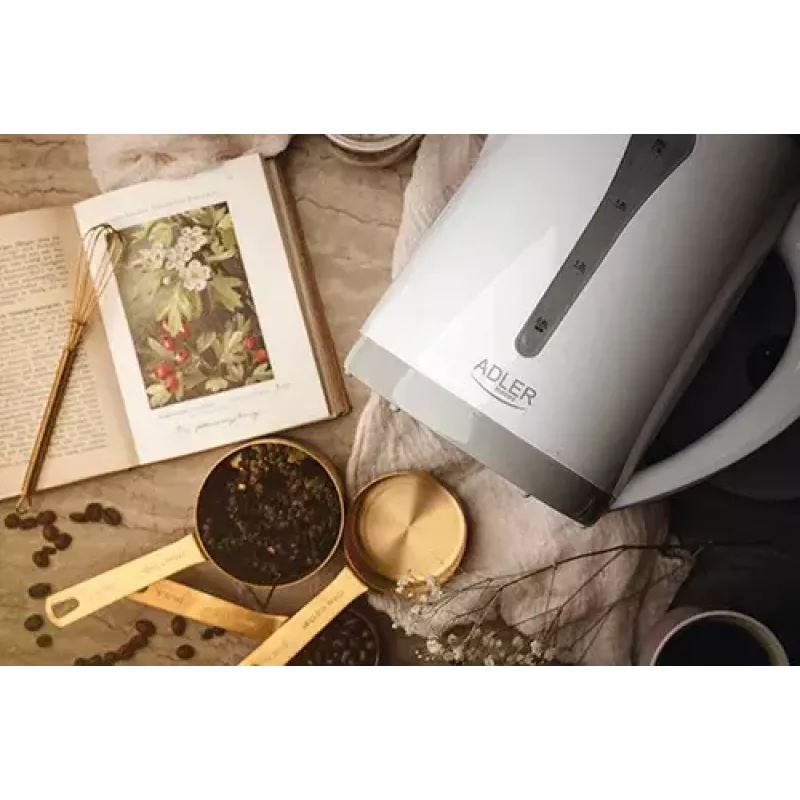 Elektriskā tējkanna Adler AD 1244 — 2,5 L, 2200 W, balta, paslēpts sildelements