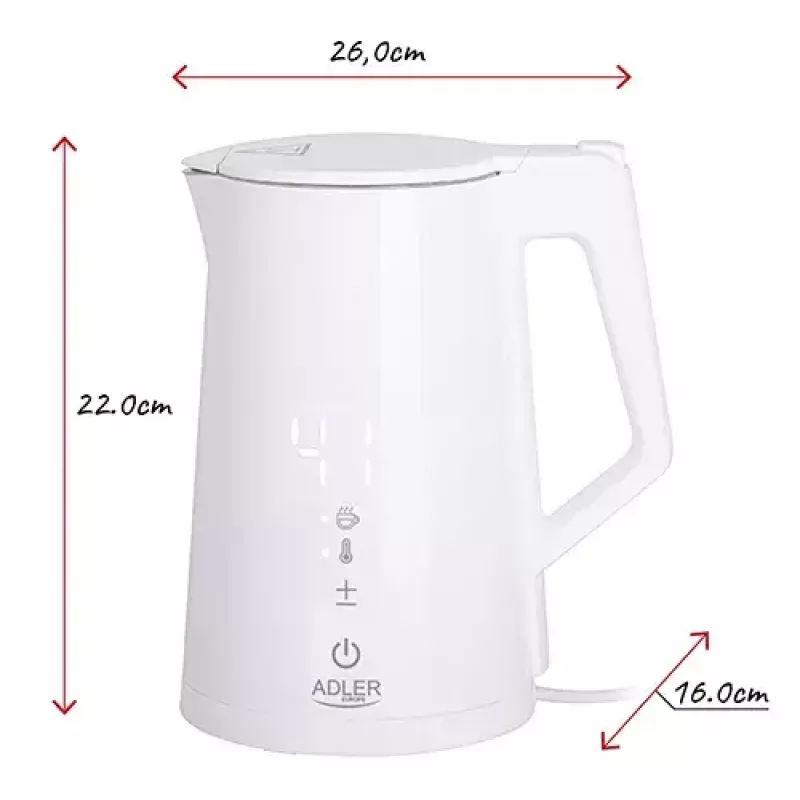 Adler elektriskā tējkanna 1,7 l 1850 W balta
