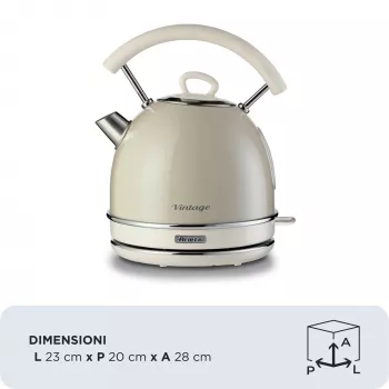 Ariete 2877 Tējkanna Vintage, 1,7L, Bezvadu, Bēša, 1.7 L, 2000 W, Bēša, Ūdens līmeņa indikators, Bezvadu, Filtrēšana