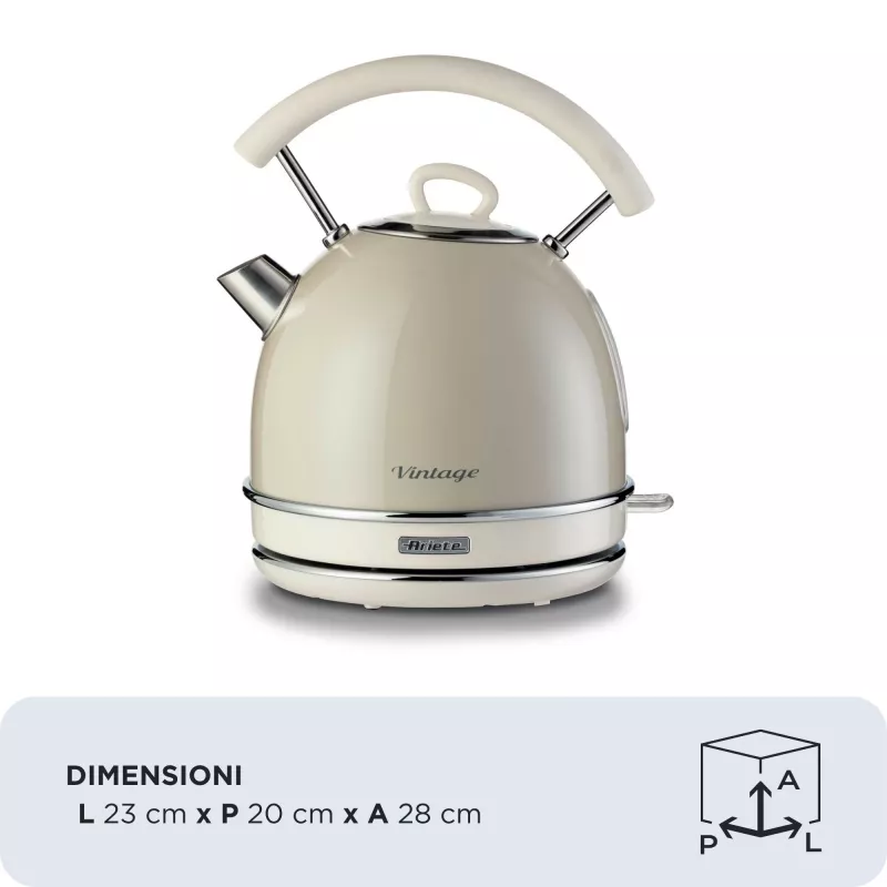 Ariete 2877 Tējkanna Vintage, 1,7L, Bezvadu, Bēša, 1.7 L, 2000 W, Bēša, Ūdens līmeņa indikators, Bezvadu, Filtrēšana