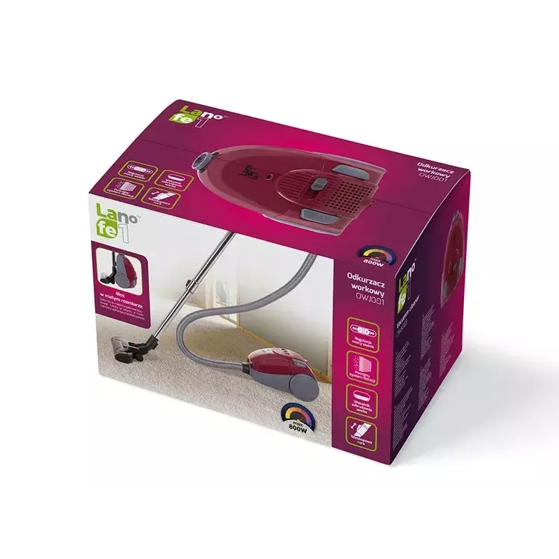 Putekļsūcējs LAFE 46412 — sausā putekļsūcējs, 800 W, teleskopiskā caurule, 6 m darbības rādiuss, bordo