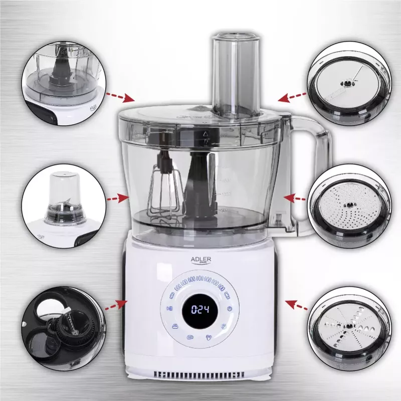 Adler AD 4224 virtuves kombains, 1000 W, 2 l trauks, 7 ātrumi, balts