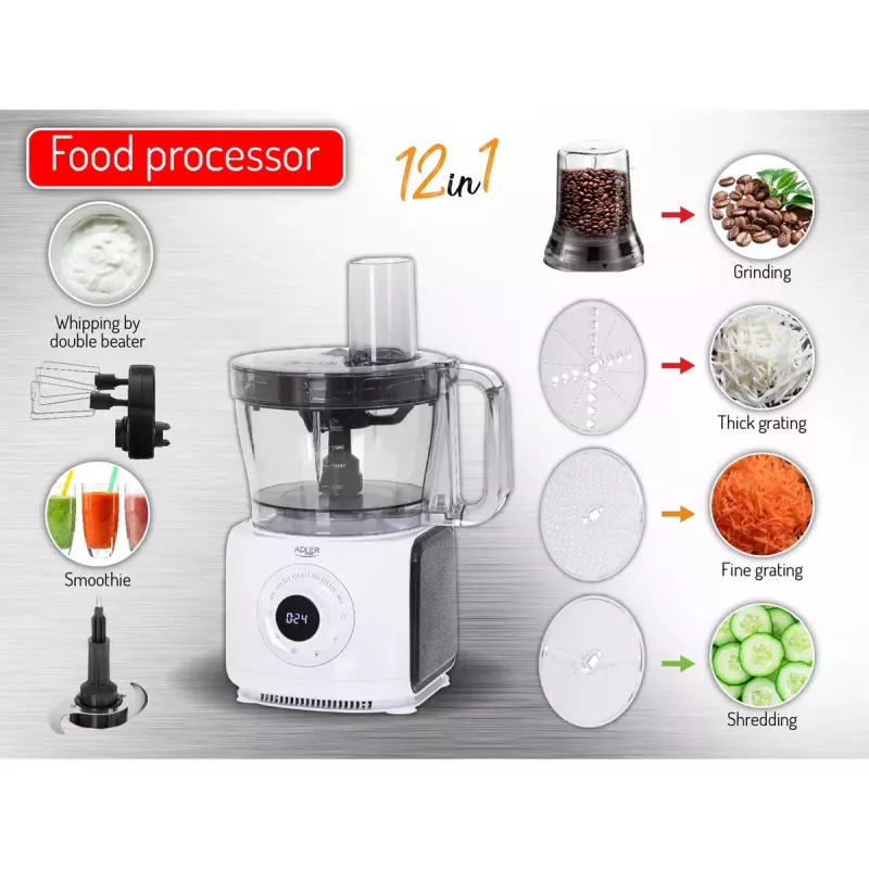 Adler AD 4224 virtuves kombains, 1000 W, 2 l trauks, 7 ātrumi, balts