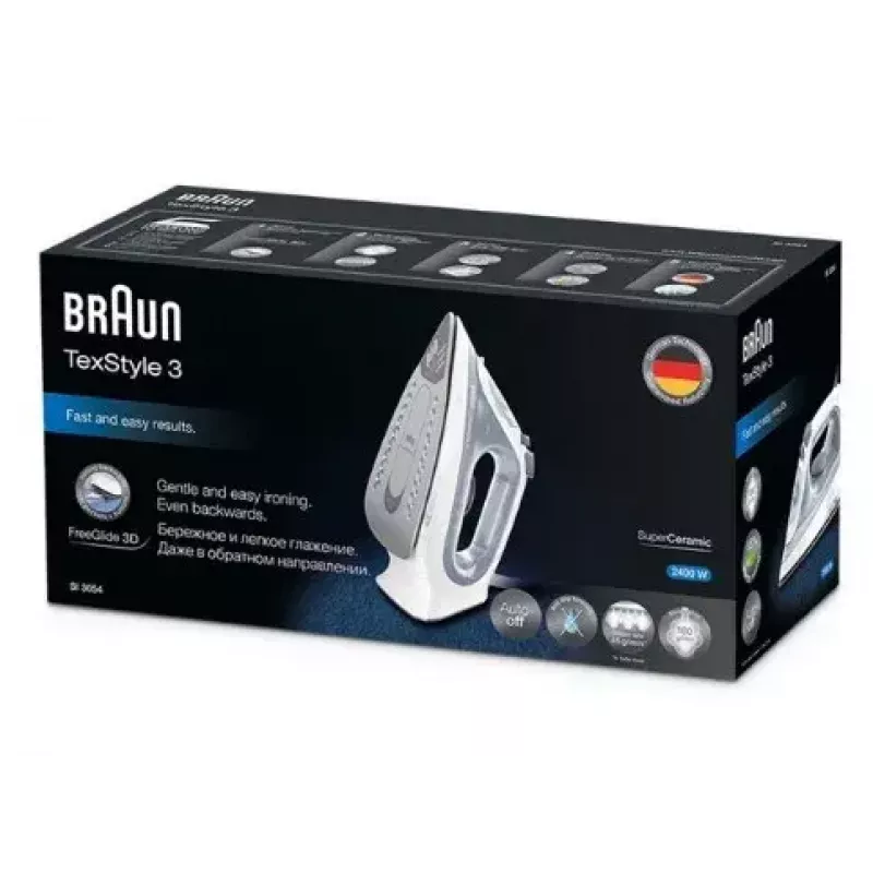 Braun TexStyle 3 SI3054GY Tvaika gludeklis Ar keramikas zoli 2400 W Pelēks