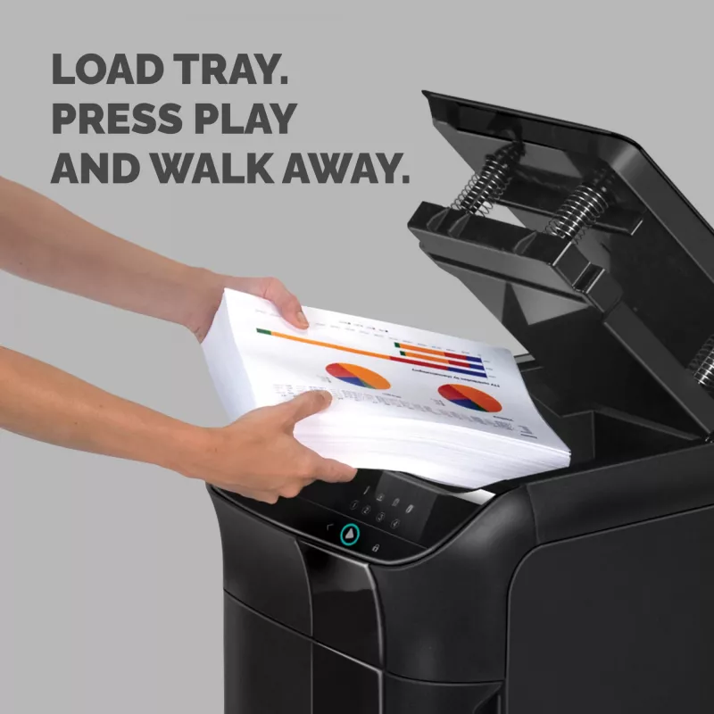 Fellowes AutoMax 600M papīra smalcinātājs, mikro-izgriezumu smalcināšana, 60 dB, 23 cm, melns