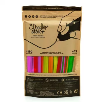 3DOODLER 3D drukas kvēldiega komplekts Start+ 250 gab., 2,5 mm diametrs, kompostējamas fluorescējošas krāsas (neonrozā, neonoranžā, neonzaļā, neondzeltenā, neonrozā)
