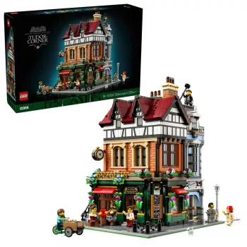 LEGO Icons konstruktora komplekts 10350 Tudor Corner House — 3 266 detaļas, 8 minifigūras, vecums 18+, 260×250×310 mm