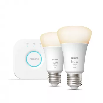 Philips Hue balta Starter komplekts: 2 E27 viedās spuldzes (1100), Viedā apgaismojuma komplekts, Bluetooth/Zigbee, Balta, LED, E27, A60