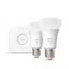 Philips Hue balta Starter komplekts: 2 E27 viedās spuldzes (1100), Viedā apgaismojuma komplekts, Bluetooth/Zigbee, Balta, LED, E27, A60