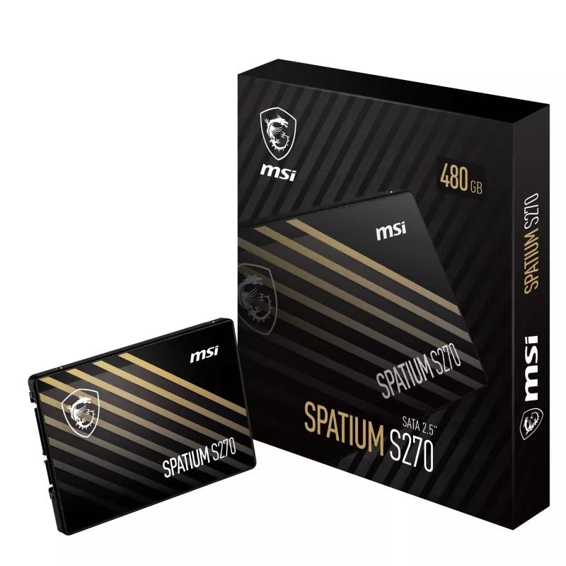 2.5 collu SATA III SSD MSI SPATIUM S270 480GB — 3D NAND, 450 MB/s rakstīšanas ātrums, 2 M h MTBF