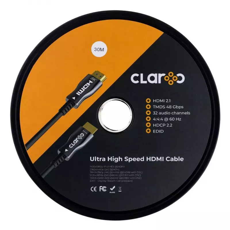 HDMI kabelis claroc FEN-HDMI-21-30M — 30 m, HDMI 2.1, 8K 120Hz atbalsts