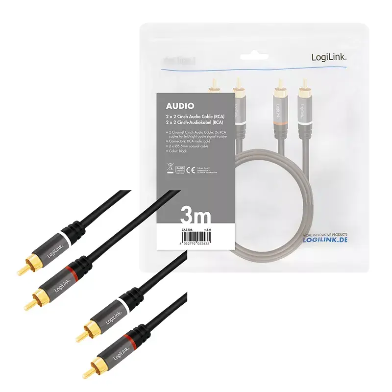 Audio kabelis LogiLink CA1206 3m 2xRCA melns