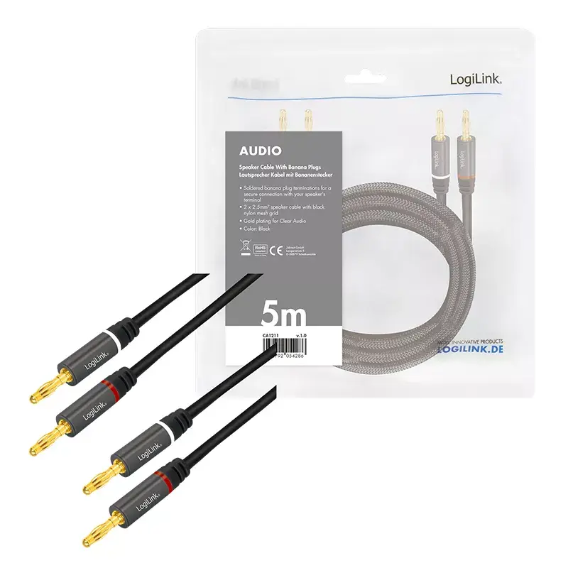 Audio kabelis LogiLink CA1211 5m 2x Banana melns