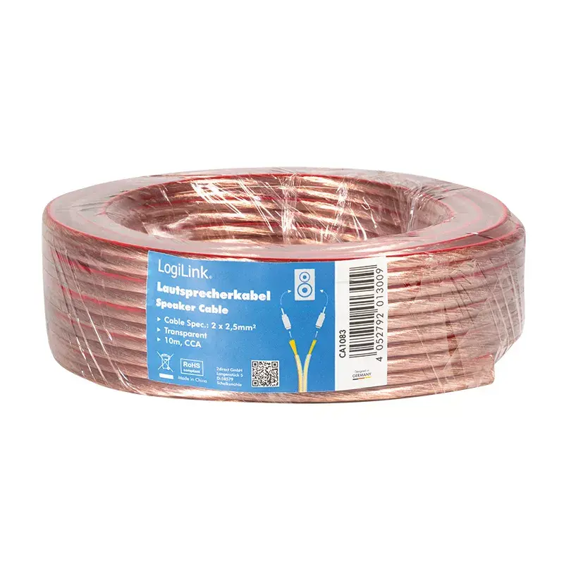 Audio kabelis LogiLink CA1083 10 m, caurspīdīgs
