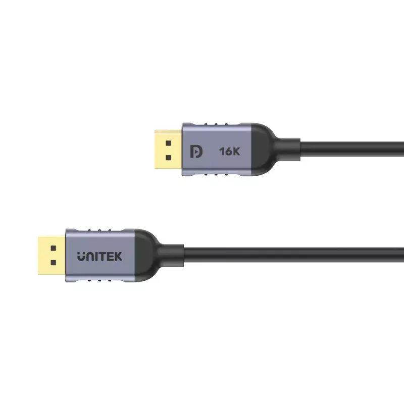 DisplayPort kabelis Unitek C1626GY01-2M, DisplayPort 2.1 vīrietis–vīrietis, 2 m, 80 Gbit/s, 16K@60Hz, 4K@240Hz, HDR, HDCP 2.2