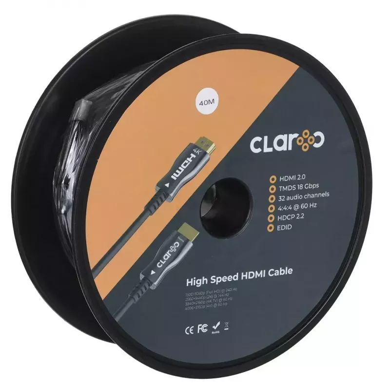 HDMI optiskās šķiedras kabelis claroc FEN-HDMI-20-40M, aktīvais optiskais kabelis (AOC) HDMI 2.0, 4K, 40 m
