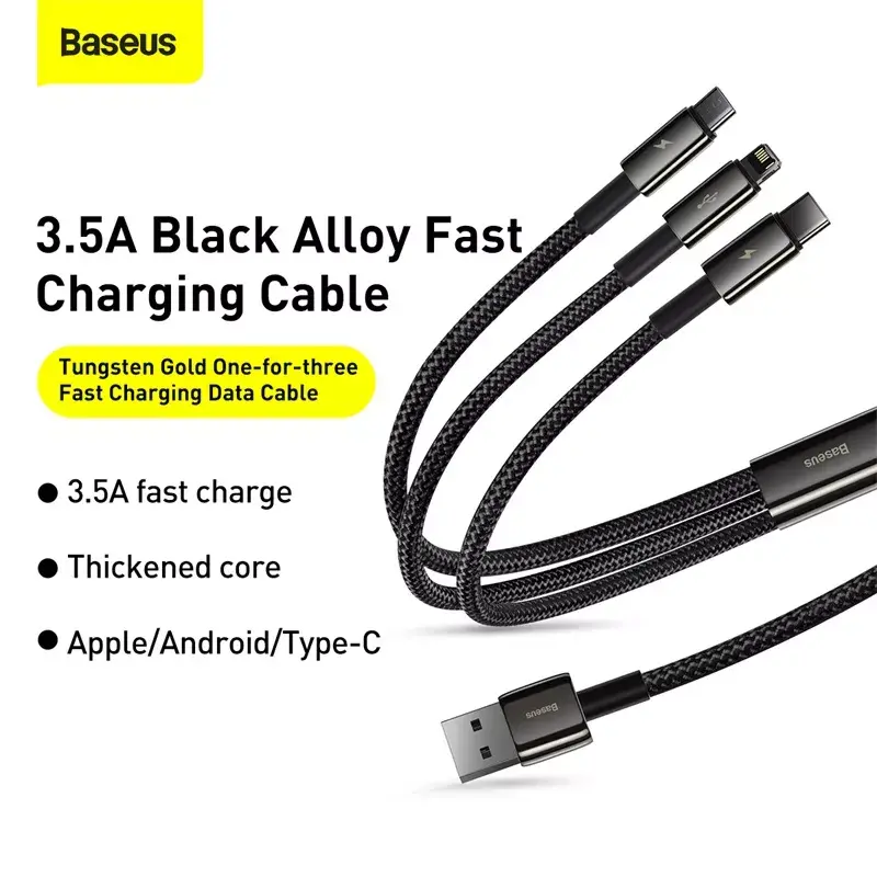 3-in-1 USB kabelis Baseus Tungsten Gold CAMLTWJ-01