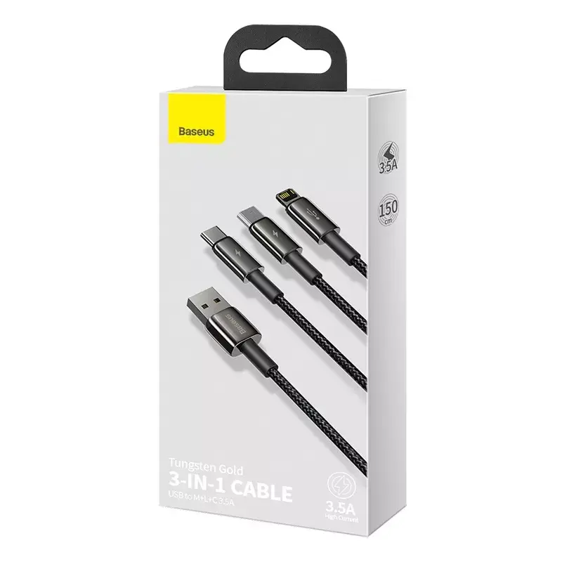 3-in-1 USB kabelis Baseus Tungsten Gold CAMLTWJ-01