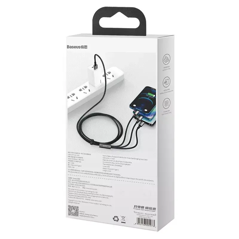 3-in-1 USB kabelis Baseus Tungsten Gold CAMLTWJ-01