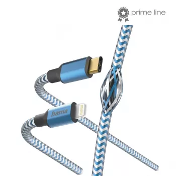 Hama Reflective kabelis 1.5 m Blue Lightning to USB C 3 A