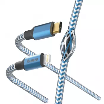 Hama Reflective kabelis 1.5 m Blue Lightning to USB C 3 A