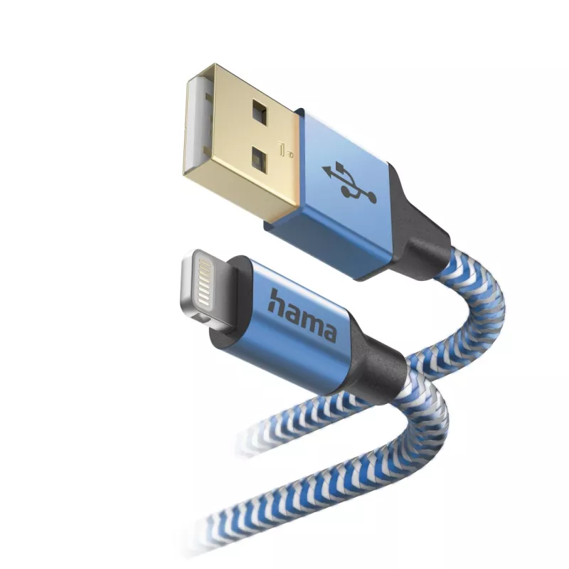 Kabelis Hama Reflective 1.5 m zils Lightning uz USB A 2.4 A
