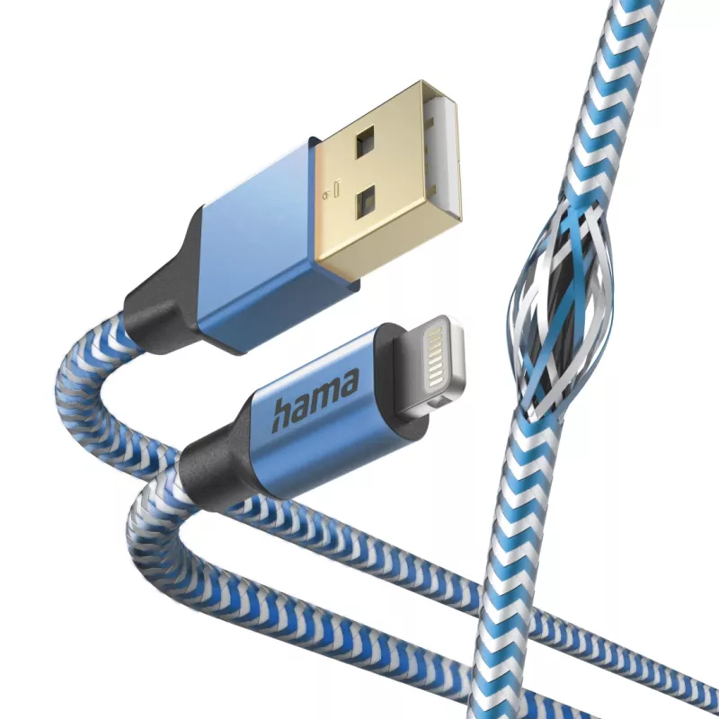 Kabelis Hama Reflective 1.5 m zils Lightning uz USB A 2.4 A