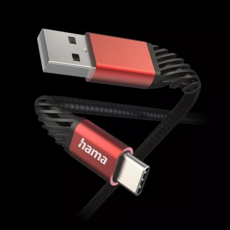 Hama Extreme USB kabelis USB 2.0 1.5 m USB A USB C melns, sarkans