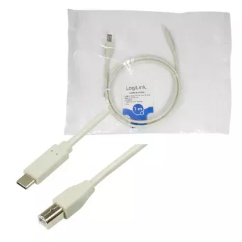 USB kabelis LogiLink CU0160 USB 2.0 1 m USB-C uz USB-B balts
