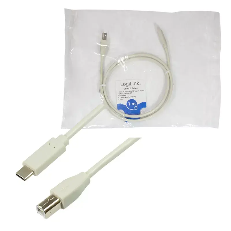 USB kabelis LogiLink CU0160 USB 2.0 1 m USB-C uz USB-B balts