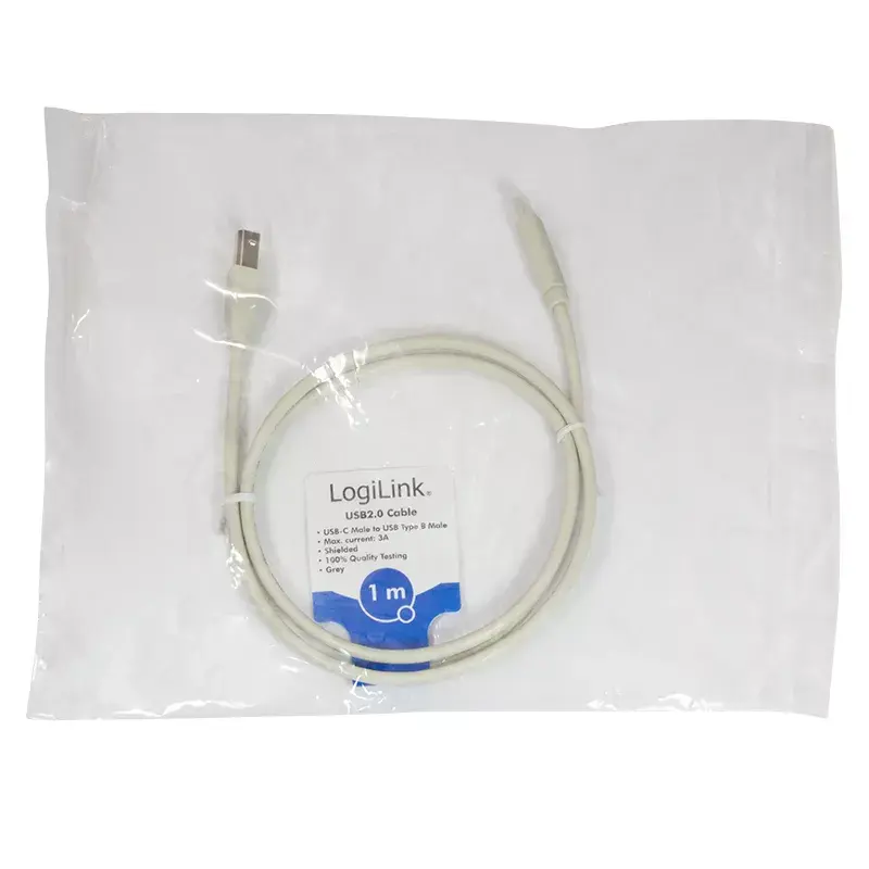 USB kabelis LogiLink CU0160 USB 2.0 1 m USB-C uz USB-B balts
