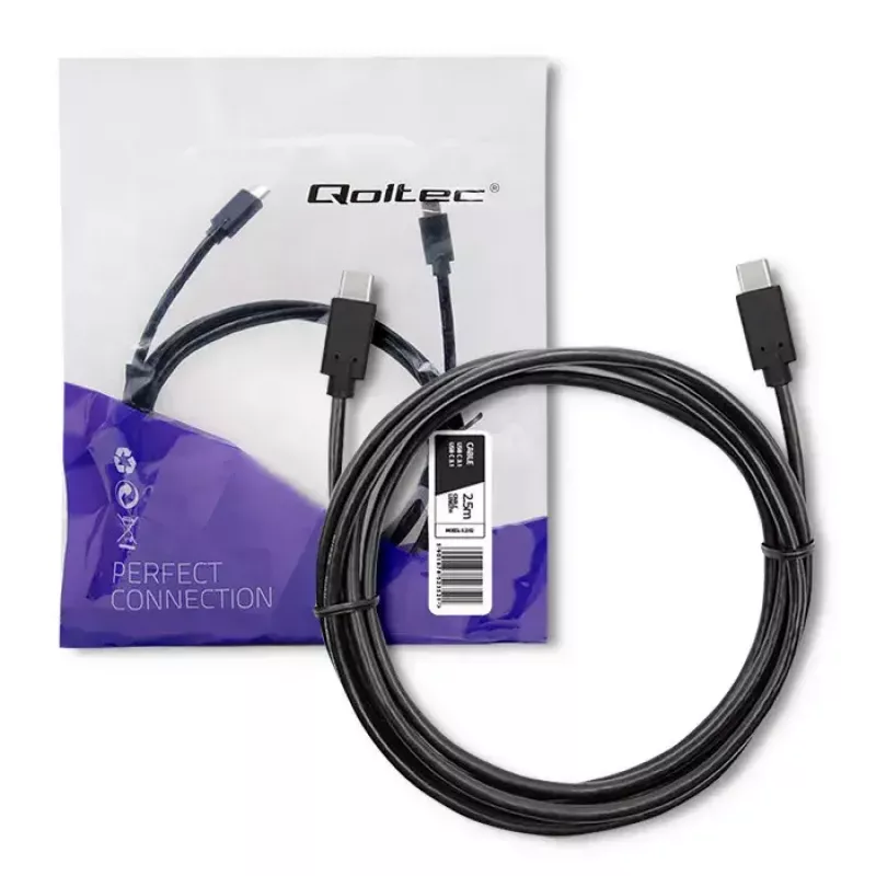 USB kabelis Qoltec 52352 2,5 m USB 3.2 Gen 1 USB C melns