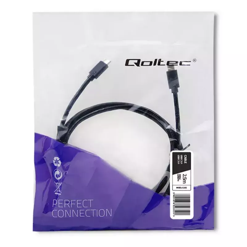 USB kabelis Qoltec 52352 2,5 m USB 3.2 Gen 1 USB C melns