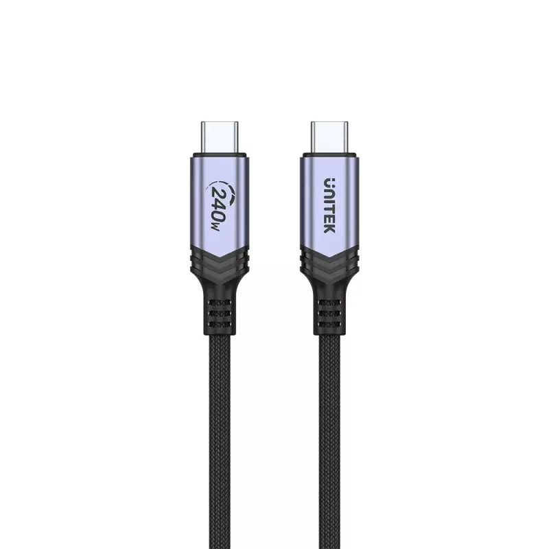 USB-C–USB-C kabelis Unitek C14110GY-2M USB 3.2 Gen 1, 2 m, 5 A, 240 W, melns