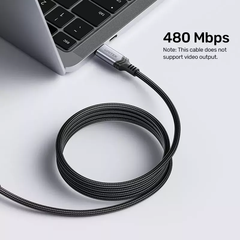 USB-C–USB-C kabelis Unitek C14110GY-2M USB 3.2 Gen 1, 2 m, 5 A, 240 W, melns