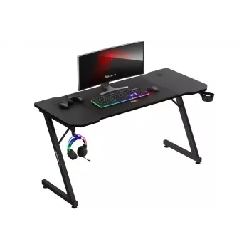 Ergonomisks spēļu galds huzaro Hero 3.3 Melns — taisna taisnstūra galvirsma 1400x600 mm, 740 mm augstums, 15 mm biezums