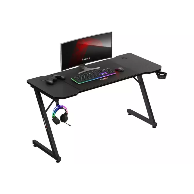 Ergonomisks spēļu galds huzaro Hero 3.3 Melns — taisna taisnstūra galvirsma 1400x600 mm, 740 mm augstums, 15 mm biezums