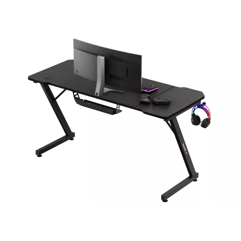 Ergonomisks spēļu galds huzaro Hero 3.3 Melns — taisna taisnstūra galvirsma 1400x600 mm, 740 mm augstums, 15 mm biezums