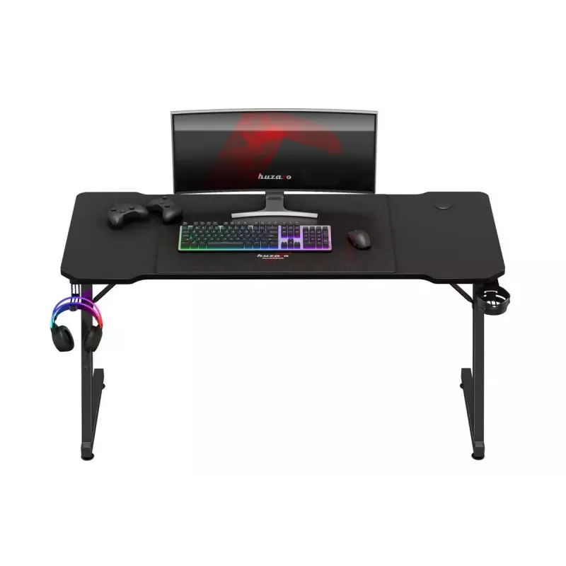 Ergonomisks spēļu galds huzaro Hero 3.3 Melns — taisna taisnstūra galvirsma 1400x600 mm, 740 mm augstums, 15 mm biezums