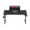 Spēļu galds huzaro Hero 3.3 RGB — melna taisna galda virsma 1400x600 mm, LED apgaismojums, krūzes turētājs, austiņu āķis