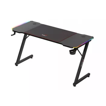 Spēļu galds huzaro Hero 3.3 RGB — melna taisna galda virsma 1400x600 mm, LED apgaismojums, krūzes turētājs, austiņu āķis