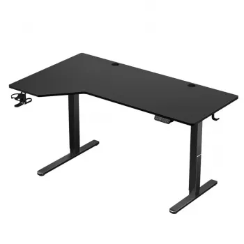 Spēļu galds huzaro Hero 9.1 Melns — L formas MDF virsma, USB-C uzlāde, LED vadība, regulējams augstums 72–118 cm