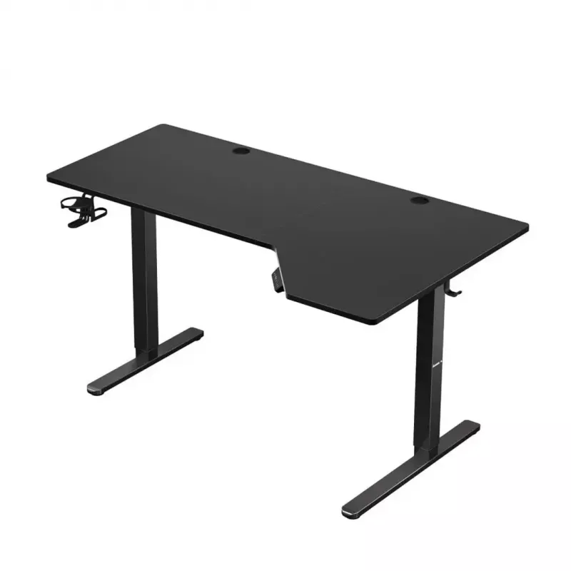 Spēļu galds huzaro Hero 9.1 Melns — L formas MDF virsma, USB-C uzlāde, LED vadība, regulējams augstums 72–118 cm