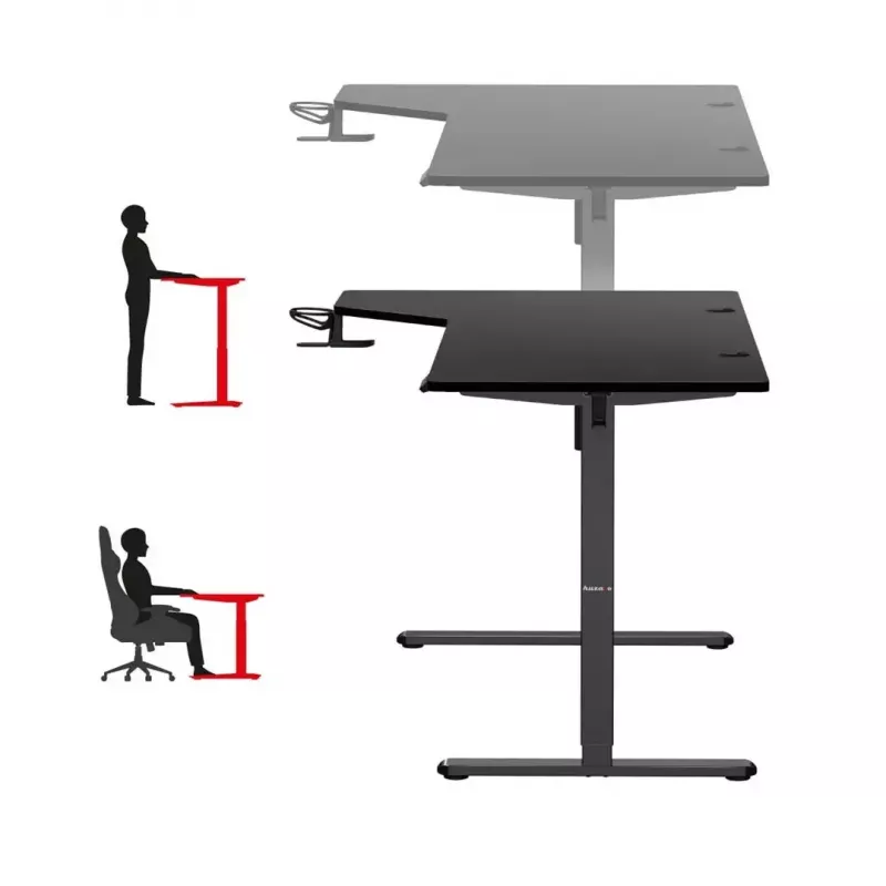 Spēļu galds huzaro Hero 9.1 Melns — L formas MDF virsma, USB-C uzlāde, LED vadība, regulējams augstums 72–118 cm