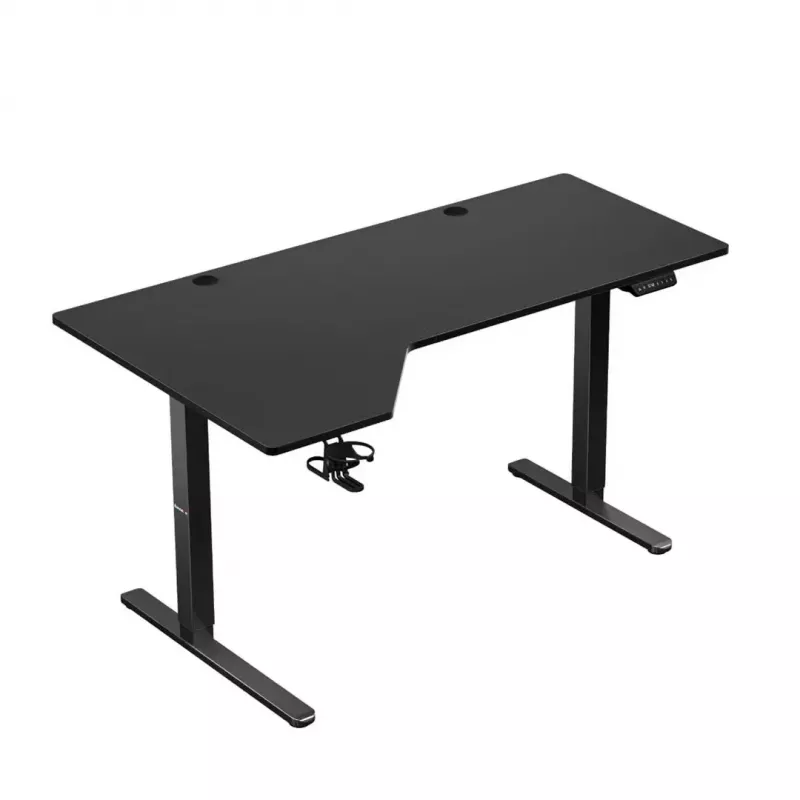 Spēļu galds huzaro Hero 9.1 Melns — L formas MDF virsma, USB-C uzlāde, LED vadība, regulējams augstums 72–118 cm