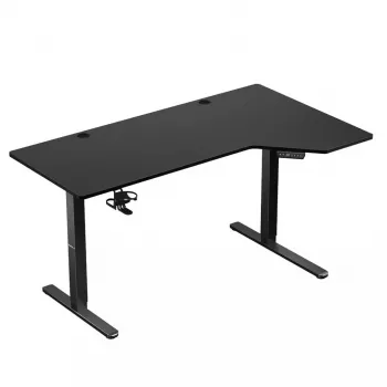 Spēļu galds huzaro Hero 9.1 Melns — L formas MDF virsma, USB-C uzlāde, LED vadība, regulējams augstums 72–118 cm