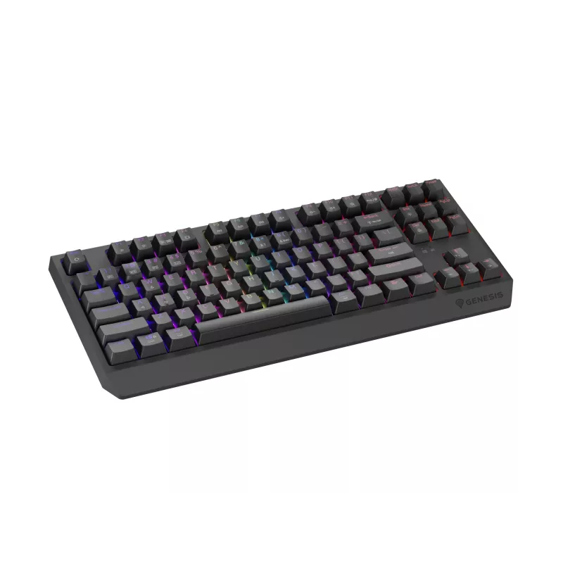 Mehāniskā spēļu tastatūra bez ciparu bloka GENESIS Thor 230 TKL — USB, RF bezvadu, Bluetooth, 87 taustiņu QWERTY, pelēka